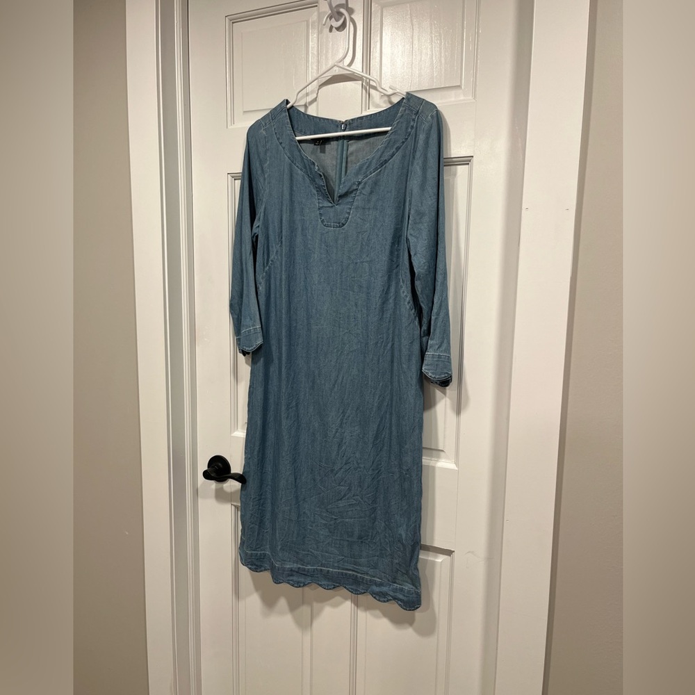 Talbots Chambray 3/4 Sleeve Tulip Hem Dress